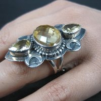 Large Estate Citrine Crescent Moon Ring Adjustable Size 8