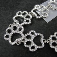 Silver Rhinestone Paw Print Jewelry Connectors