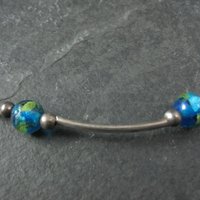 Blue Dichroic Glass and Crystal Bead Necklace Sterling Silver 19"
