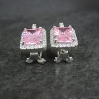 French Back Pink Cz Earrings Sterling Silver