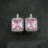 French Back Pink Cz Earrings Sterling Silver