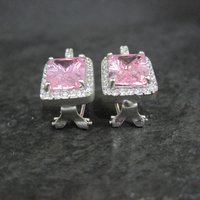 French Back Pink Cz Earrings Sterling Silver
