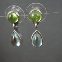 Estate Sterling Topaz & Peridot Earrings