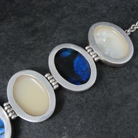 Vintage Sterling Silver Mother of Pearl and Abalone Toggle Bracelet 8"