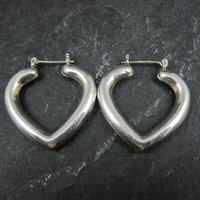Large Vintage Sterling Silver Heart Latch Hoop Earrings