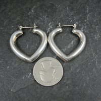 Large Vintage Sterling Silver Heart Latch Hoop Earrings