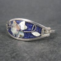 Small Alpaca Silver Abalone Flower Bangle Bracelet 5"