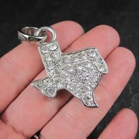 Silver Plated Rhinestone Texas Pendant