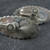 Vintage AHS Mexican Sterling Onyx Earrings Screw Back