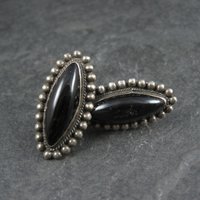 Vintage AHS Mexican Sterling Onyx Earrings Screw Back