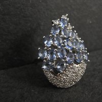 1990s Tanzanite Purple Cz Cocktail Ring Sterling Silver Size 6