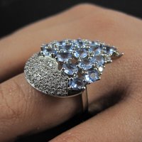 1990s Tanzanite Purple Cz Cocktail Ring Sterling Silver Size 6