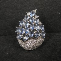 1990s Tanzanite Purple Cz Cocktail Ring Sterling Silver Size 6