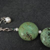 Cloud Mountain Green Turquoise and Pearl Necklace 17"