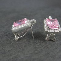 French Back Pink Cz Earrings Sterling Silver