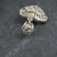 Vintage Diamond Cut Sterling Silver Filigree Heart Pendant