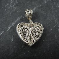 Vintage Diamond Cut Sterling Silver Filigree Heart Pendant
