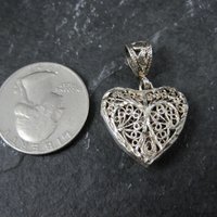 Vintage Diamond Cut Sterling Silver Filigree Heart Pendant