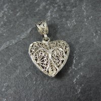 Vintage Diamond Cut Sterling Silver Filigree Heart Pendant