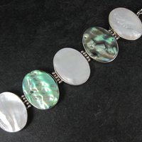 Vintage Sterling Silver Mother of Pearl and Abalone Toggle Bracelet 8"