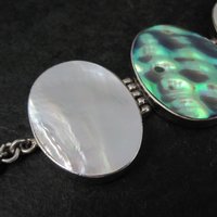 Vintage Sterling Silver Mother of Pearl and Abalone Toggle Bracelet 8"