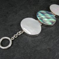 Vintage Sterling Silver Mother of Pearl and Abalone Toggle Bracelet 8"