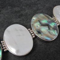 Vintage Sterling Silver Mother of Pearl and Abalone Toggle Bracelet 8"