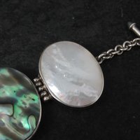Vintage Sterling Silver Mother of Pearl and Abalone Toggle Bracelet 8"