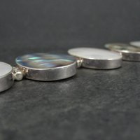 Vintage Sterling Silver Mother of Pearl and Abalone Toggle Bracelet 8"