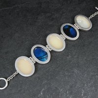 Vintage Sterling Silver Mother of Pearl and Abalone Toggle Bracelet 8"