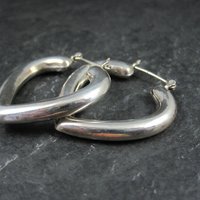 Large Vintage Sterling Silver Heart Latch Hoop Earrings