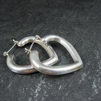 Large Vintage Sterling Silver Heart Latch Hoop Earrings