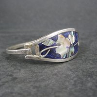 Small Alpaca Silver Abalone Flower Bangle Bracelet 5"