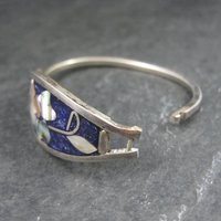 Small Alpaca Silver Abalone Flower Bangle Bracelet 5"