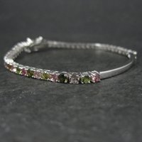 Sterling Silver Multi Colored Tourmaline Tennis Bracelet 7 Inches