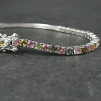 Sterling Silver Multi Colored Tourmaline Tennis Bracelet 7 Inches