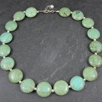 Cloud Mountain Green Turquoise and Pearl Necklace 17"