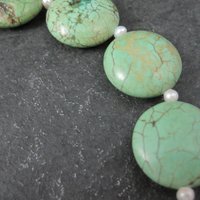Cloud Mountain Green Turquoise and Pearl Necklace 17"