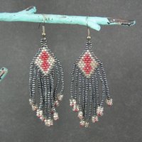 Vintage Red & Black Beaded Earrings