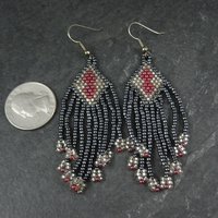 Vintage Red & Black Beaded Earrings