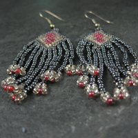 Vintage Red & Black Beaded Earrings