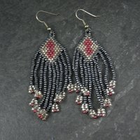 Vintage Red & Black Beaded Earrings