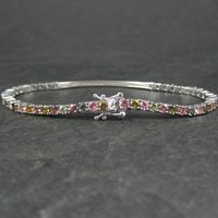 Sterling Silver Multi Colored Tourmaline Tennis Bracelet 7 Inches