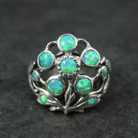 Sterling Silver Opal Flower Ring Size 7