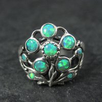 Sterling Silver Opal Flower Ring Size 7