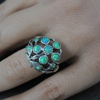 Sterling Silver Opal Flower Ring Size 7