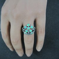 Sterling Silver Opal Flower Ring Size 7