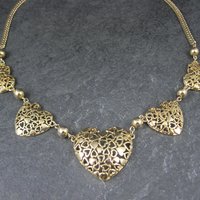 Gold Tone Filigree Heart Necklace 17.5"