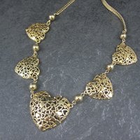 Gold Tone Filigree Heart Necklace 17.5"