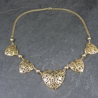 Gold Tone Filigree Heart Necklace 17.5"